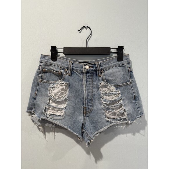 Minkpink Shorts Womens Medium Distressed Denim Cut Offs Raw Hem Concert Travel - Picture 1 of 7